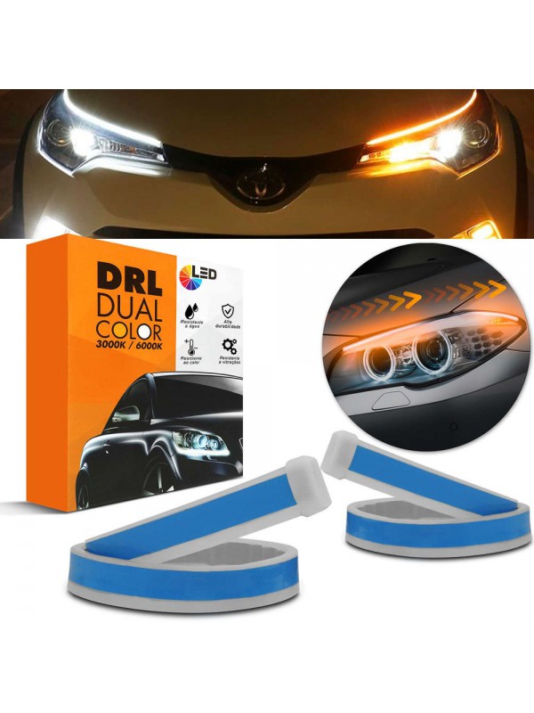 Fita de LED DRL Dual Color Universal 3000k 6000k 12V 60cm Farol com Função Seta Sequencial