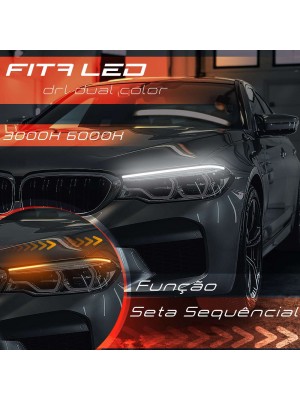Fita de LED DRL Dual Color Universal 3000K 6000K 12V 6,8W 45cm Farol com Função Seta Sequencial