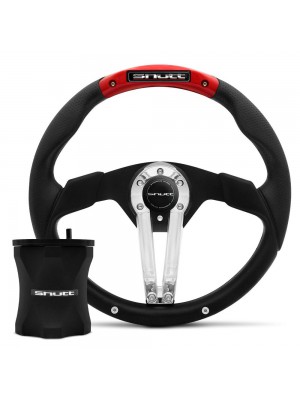 Kit Volante Esportivo Gol Saveiro Parati G2 G3 G4 Preto e Vermelho com Cubo Maxx Shutt RMX3