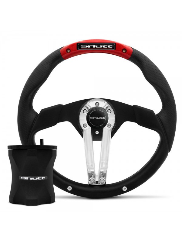 Kit Volante Esportivo Gol Saveiro Parati G2 G3 G4 Preto e Vermelho com Cubo Maxx Shutt RMX3